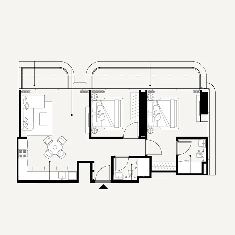 2 bedroom Apartments -  Azizi Wares floor plan