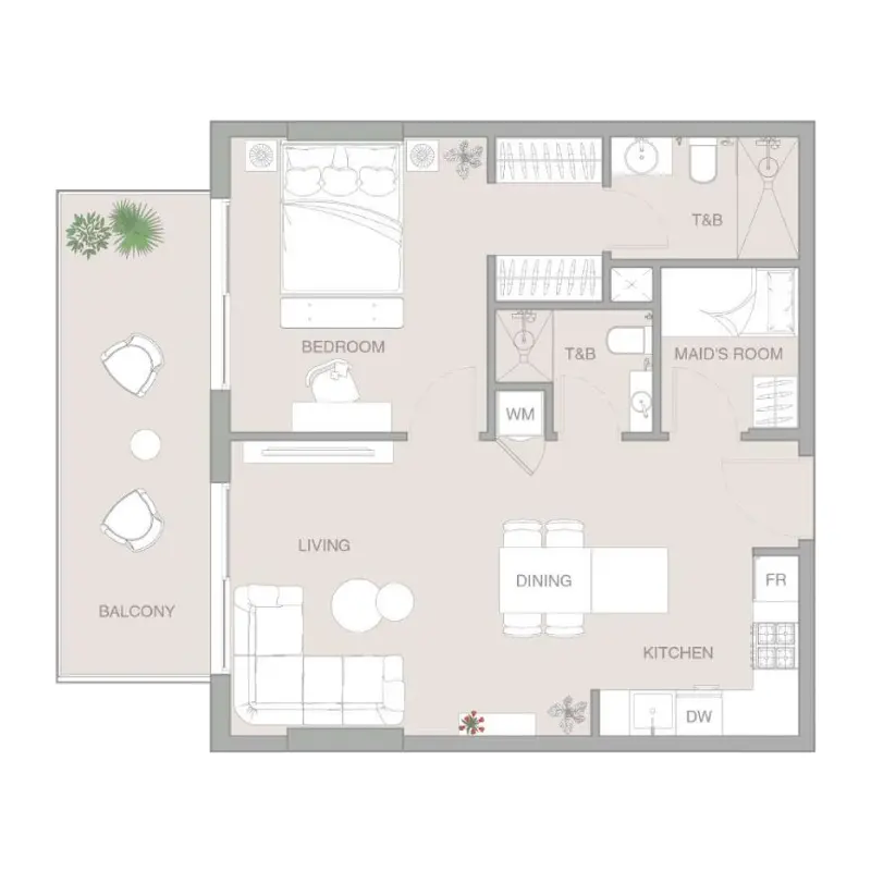 1,5 bedroom floor plan