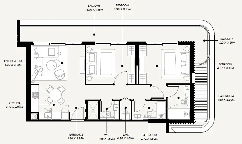 2 Bedrooms apartments - Azizi Sakandar floor plan