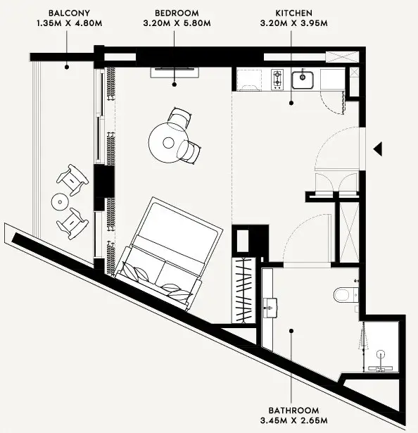 Studio apartments - Azizi Arian floor plan