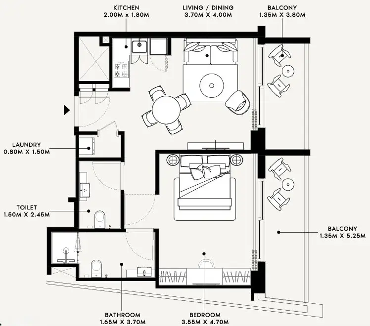 1 Bedroom apartments - Azizi Arian floor plan