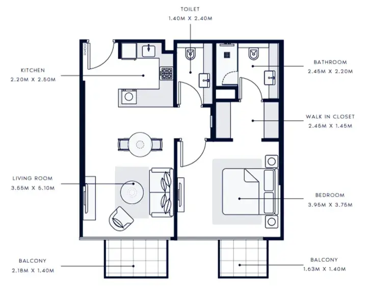 1 Bedroom apartments - Azizi Grand  floor plan
