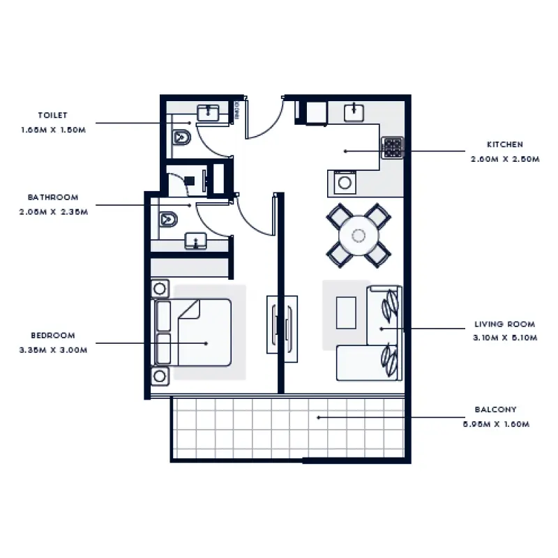 1 bedroom floor plan