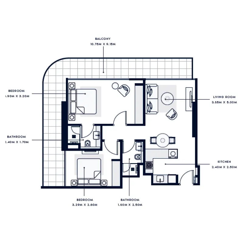 2 bedroom floor plan