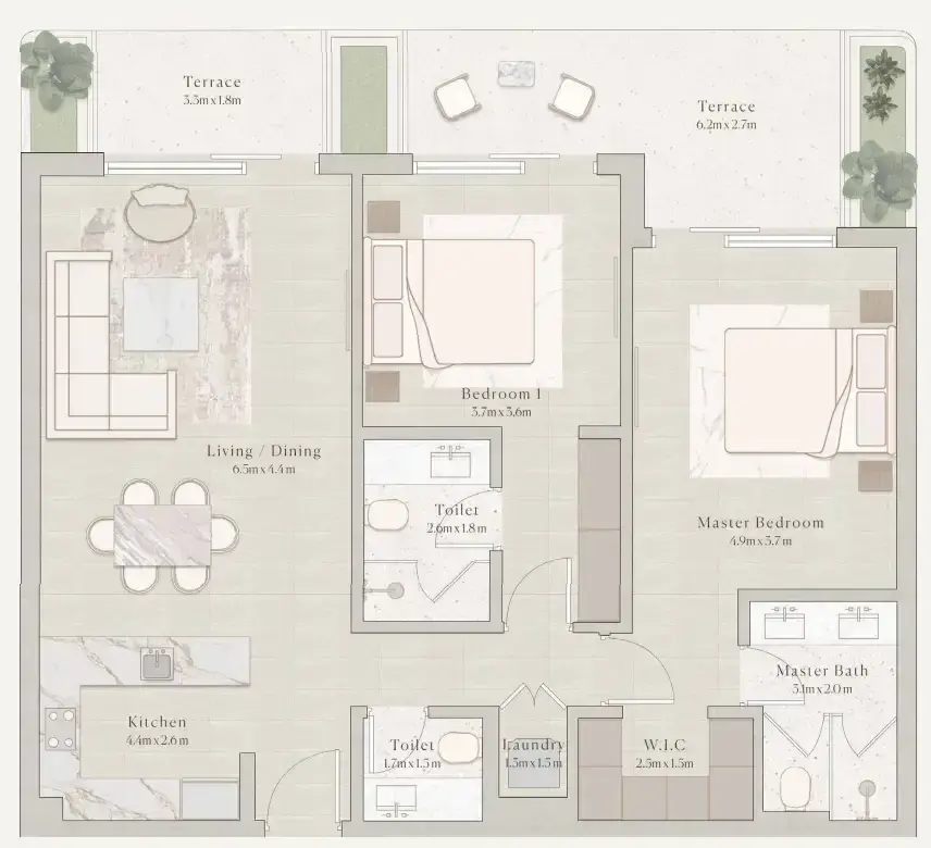 2 Bedrooms apartments - Emerge Residences floor plan