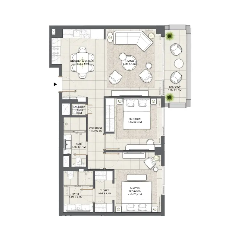 2 bedroom floor plan