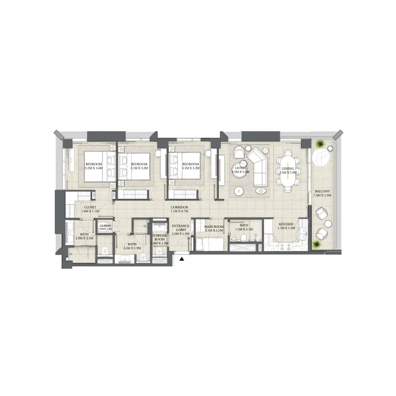 3 bedroom floor plan