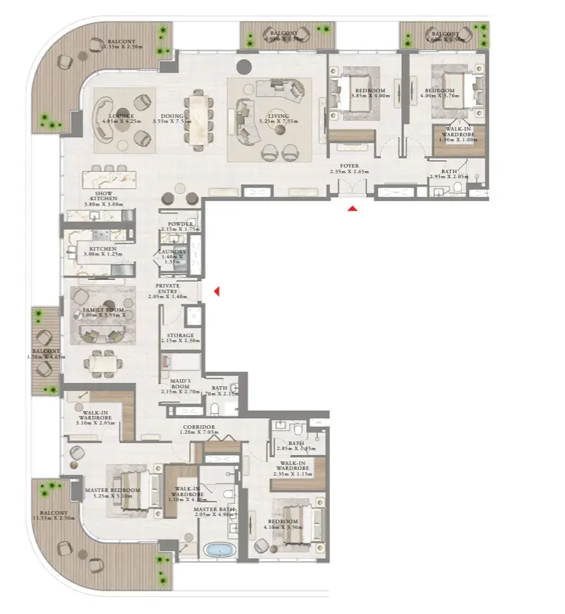 4 Bedrooms penthouse - Seapoint floor plan