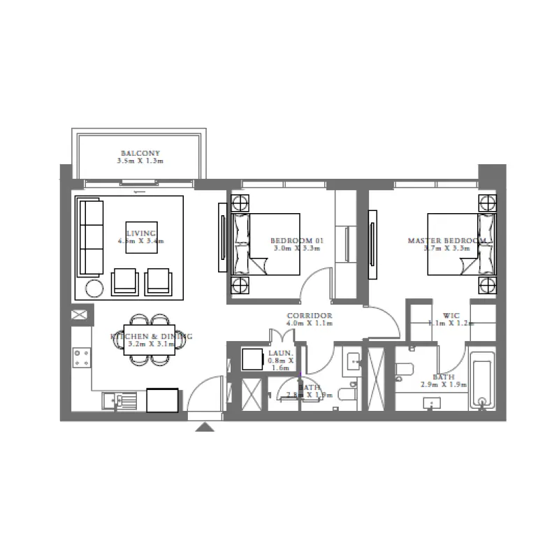 2 bedroom floor plan