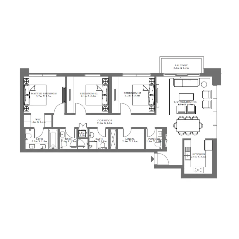 3 bedroom floor plan