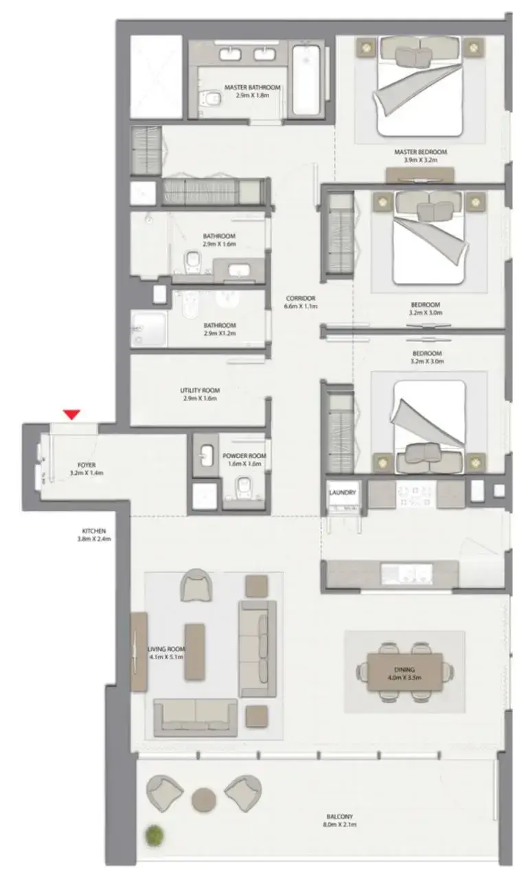 3 Bedrooms apartments - Harbour Gate floor plan