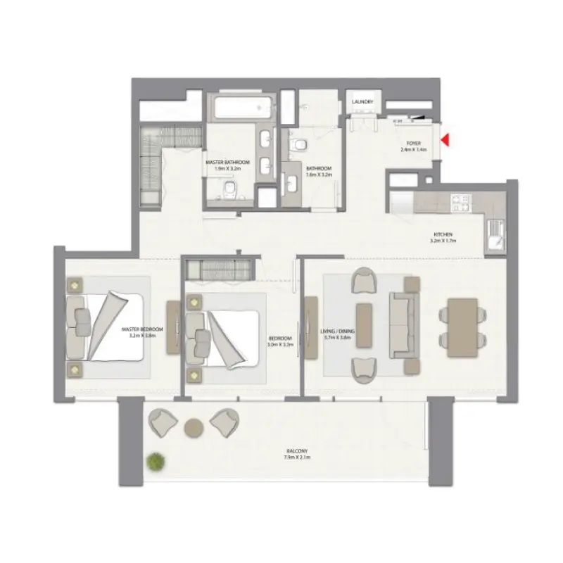 2 bedroom floor plan