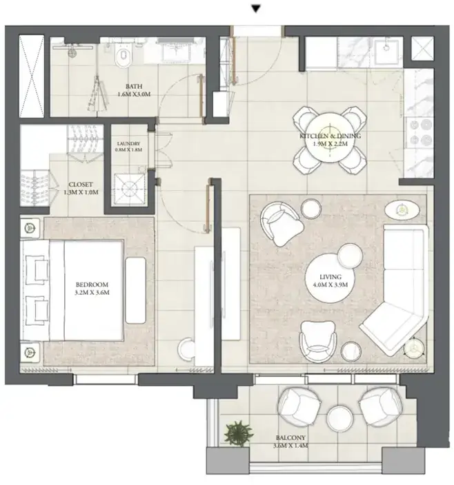 1 Bedroom apartments - Cedar floor plan