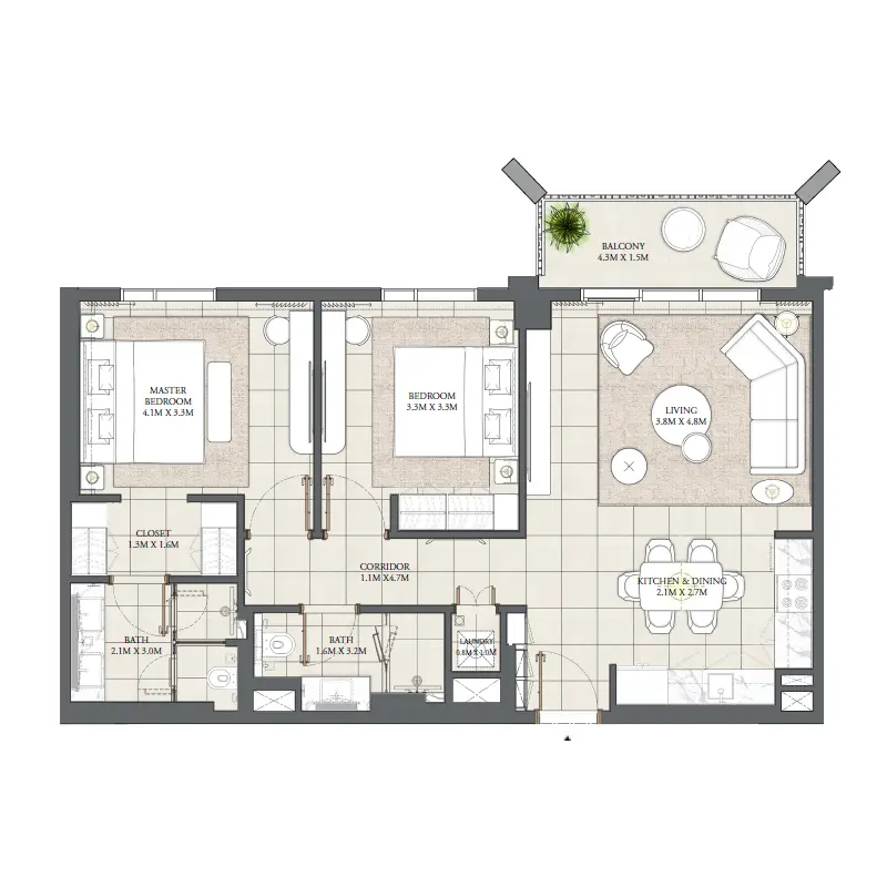 2 bedroom floor plan