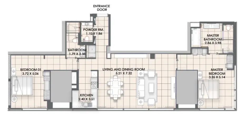 2 Bedrooms apartments - Vida Dubai Marina floor plan