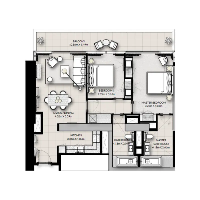 2 bedroom floor plan