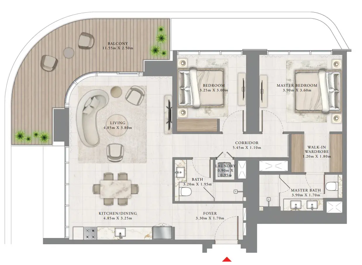 2 Bedrooms apartments - Bayview by Address Resorts floor plan