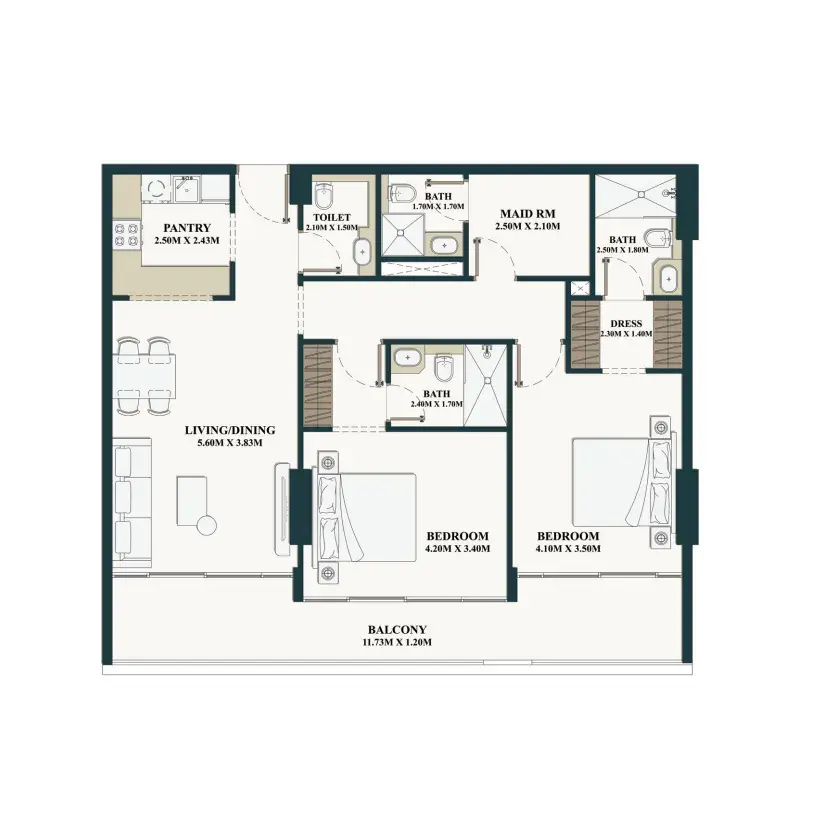 2.5 bedrooms apartments - Belle Vie floor plan