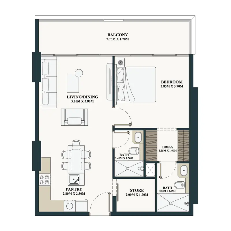1,5 bedroom Apartments -  Belle Vie floor plan