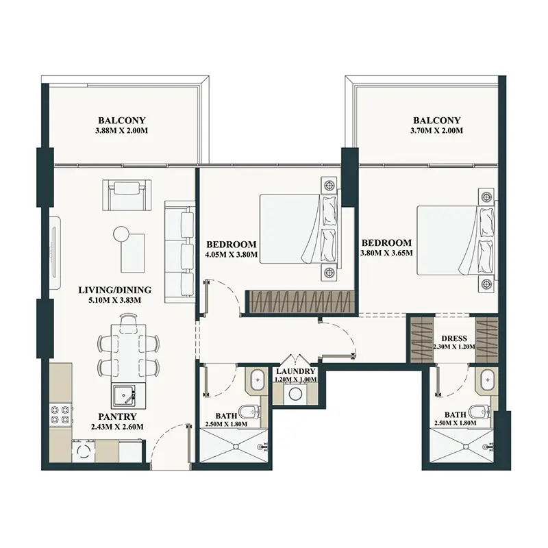 2 bedroom Apartments -  Belle Vie floor plan