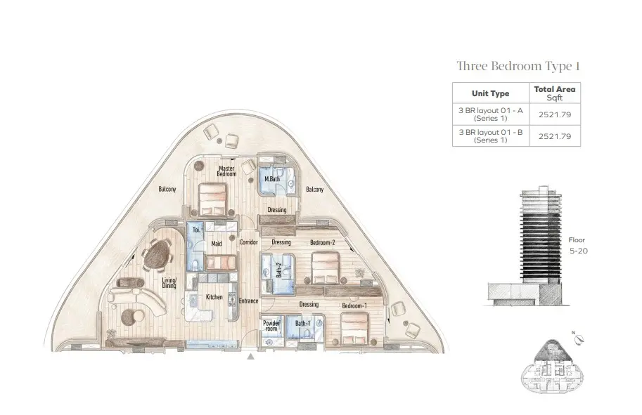 Type 1-B floor plan