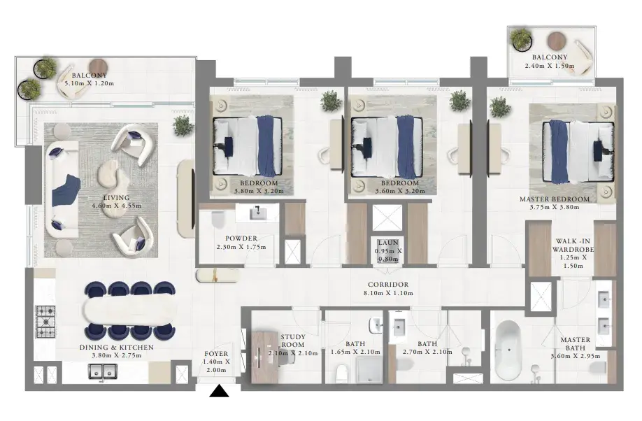 3 Bedrooms apartments - Altus floor plan