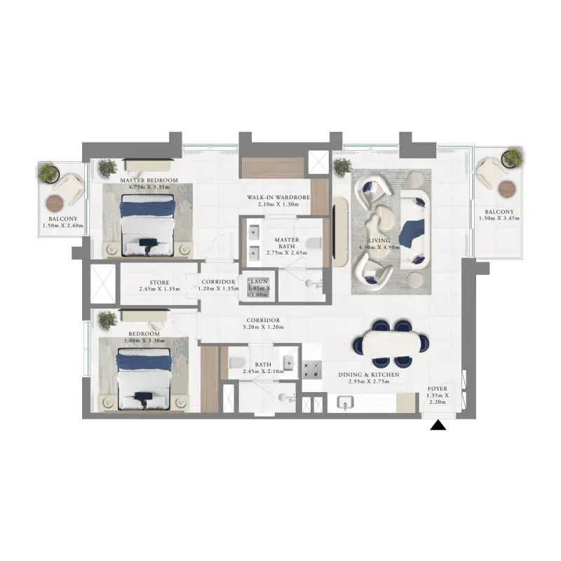 2 bedroom floor plan