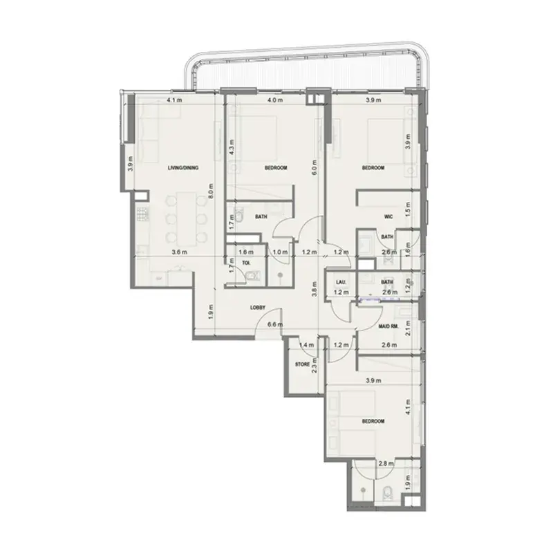 3 Bedrooms apartments - Blue Marina Residence floor plan