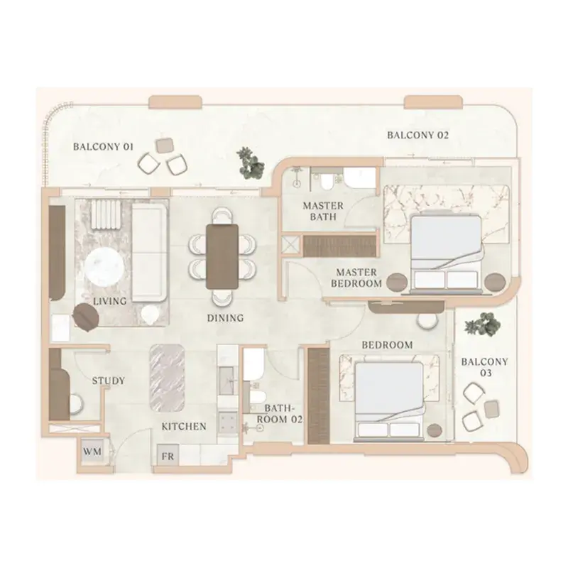 2 Bedrooms apartments - La Vue by MAAIA floor plan