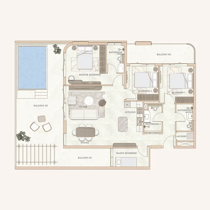 3 bedroom Apartments -  La Vue by MAAIA floor plan