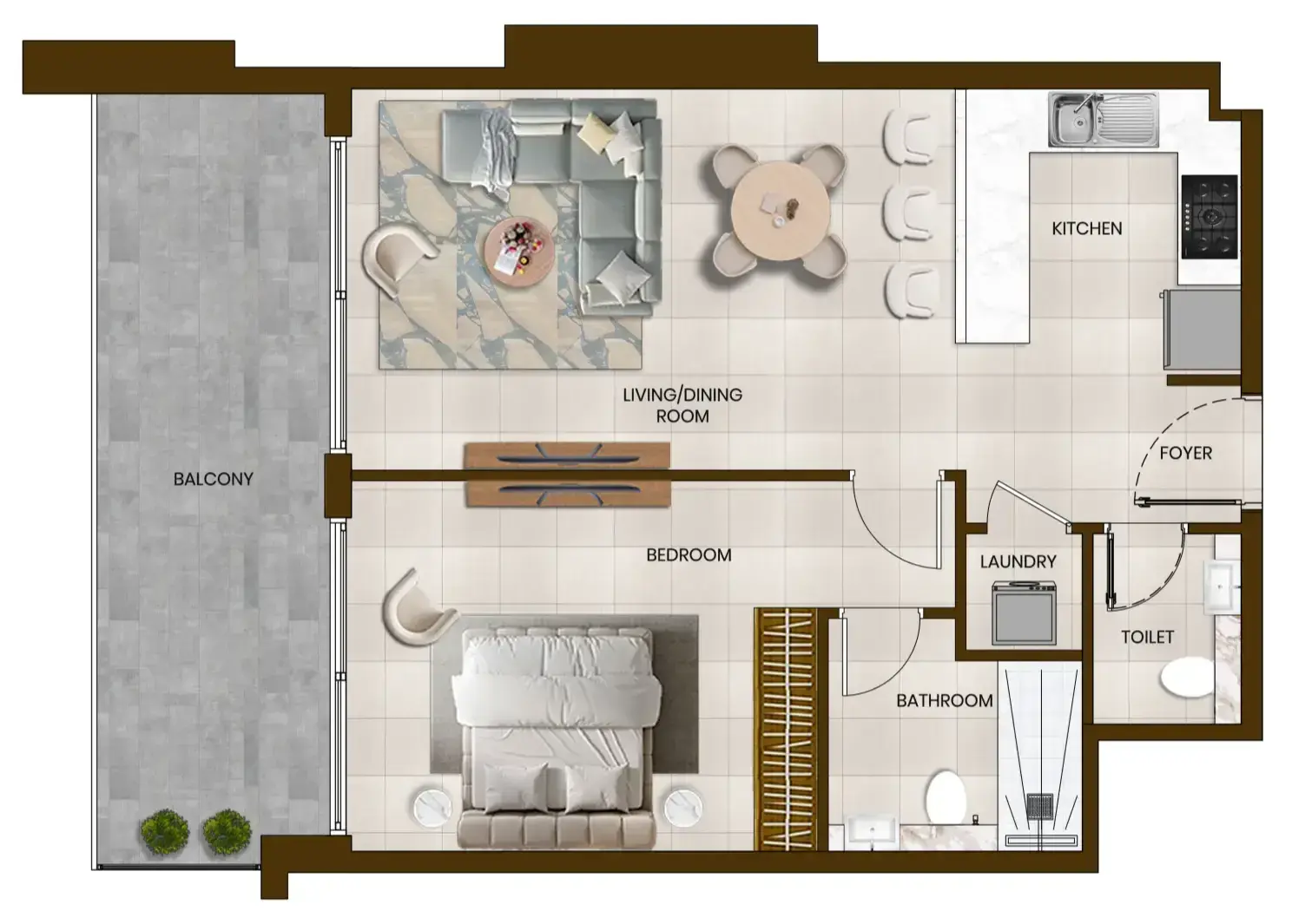 1 Bedroom apartments - Butterfly Towers floor plan