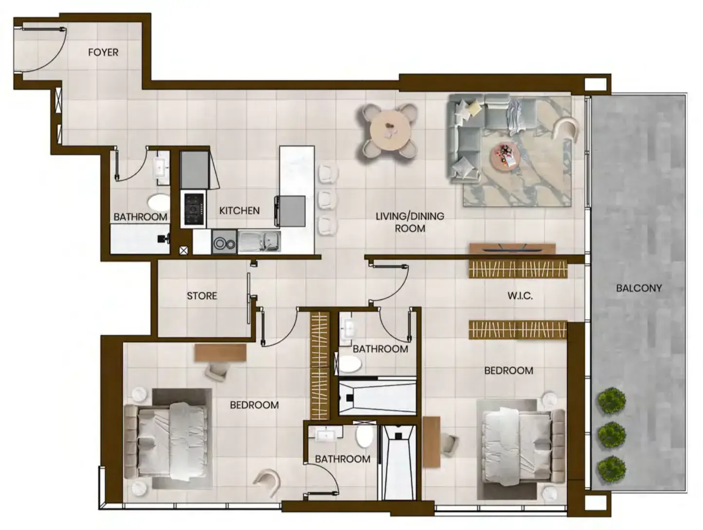 2 Bedrooms apartments - Butterfly Towers floor plan
