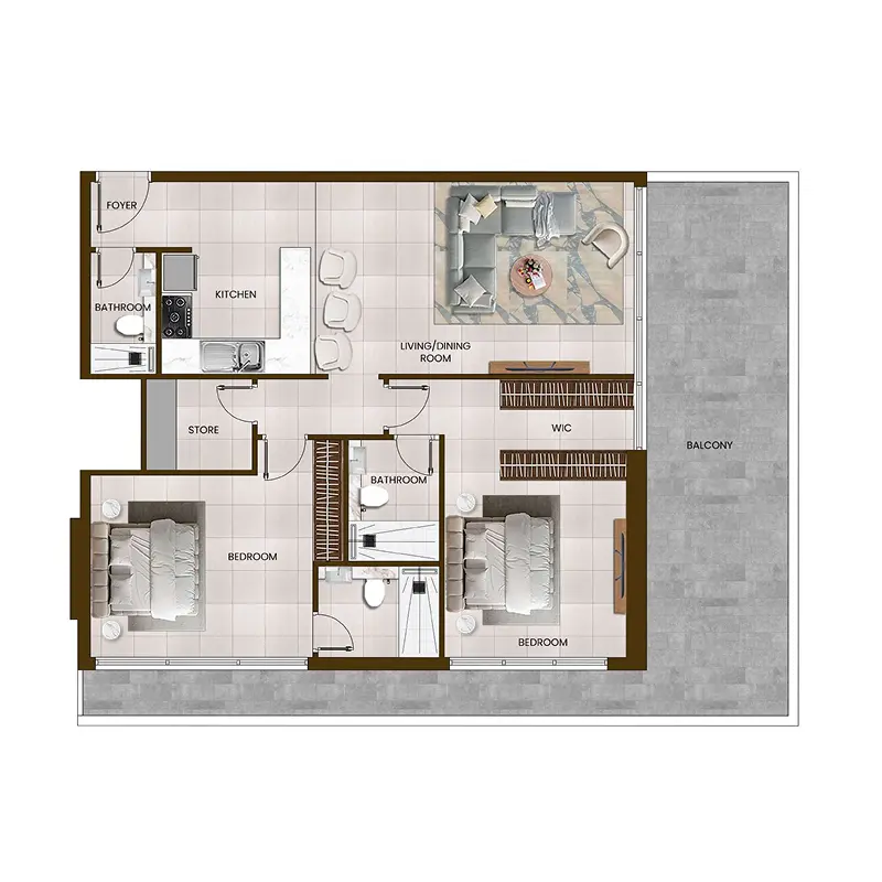 2 bedroom Apartments -  Butterfly Towers floor plan