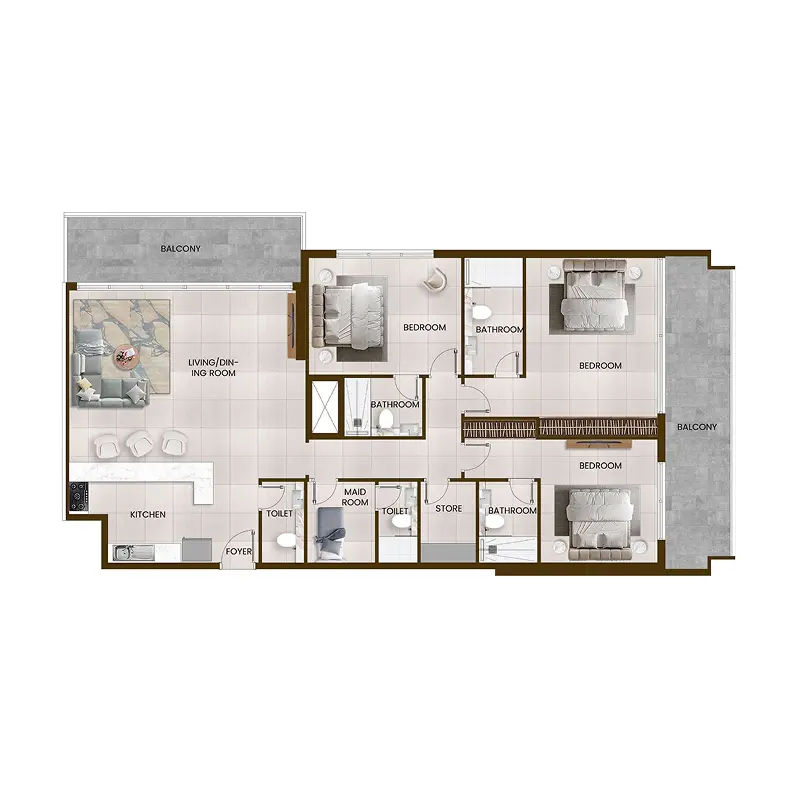 3 bedroom Apartments -  Butterfly Towers floor plan