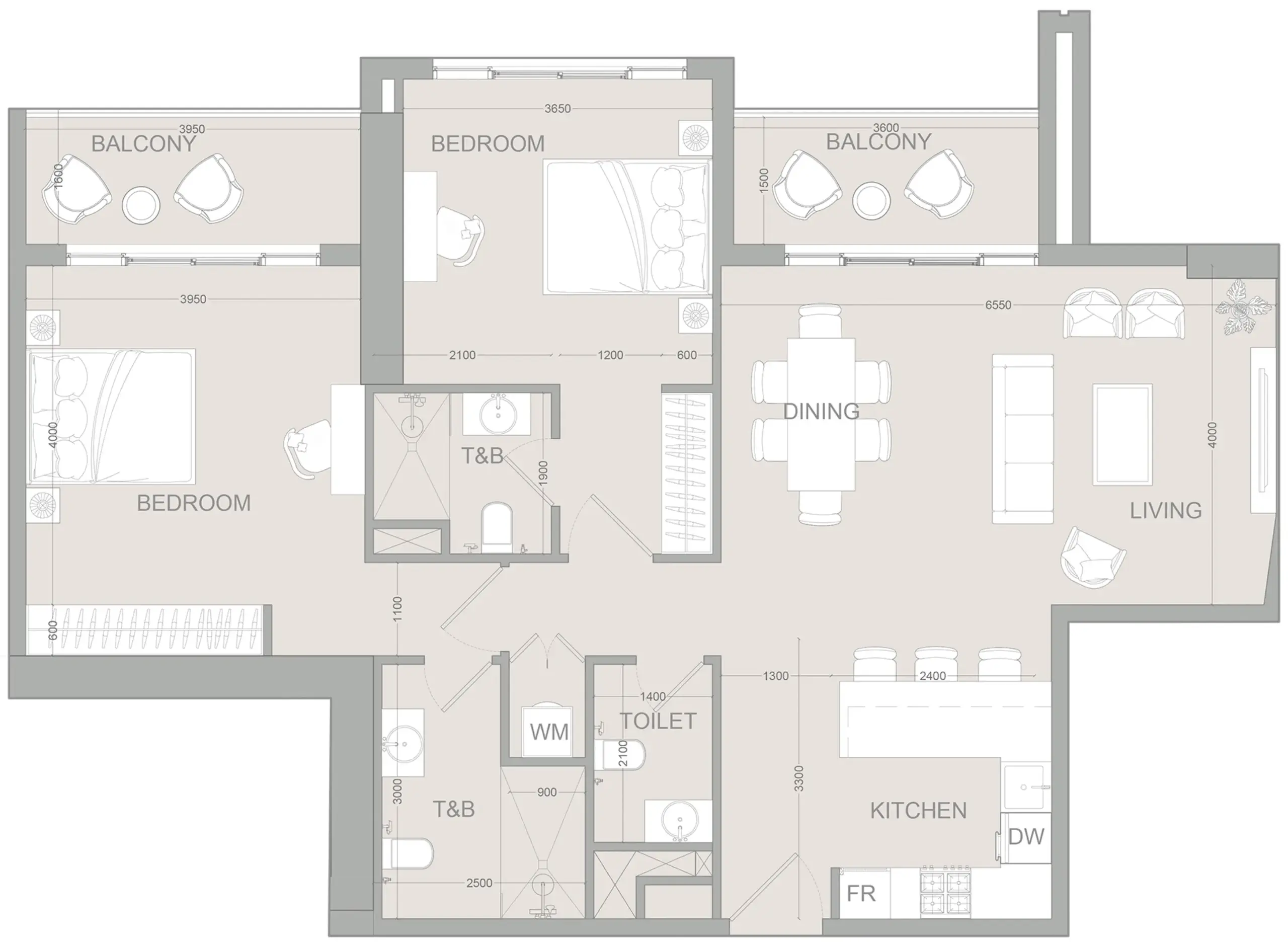 2 Bedrooms apartments - AUREL1A Residence floor plan