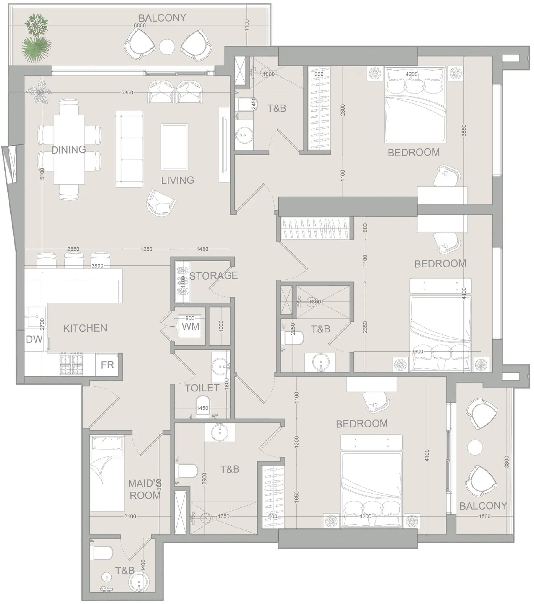 3 Bedrooms apartments - AUREL1A Residence floor plan