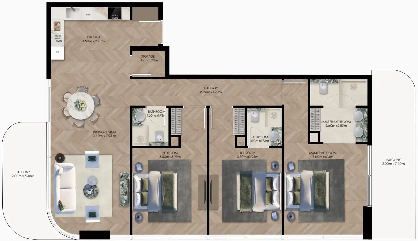3 Bedrooms apartments - Elle Residences floor plan