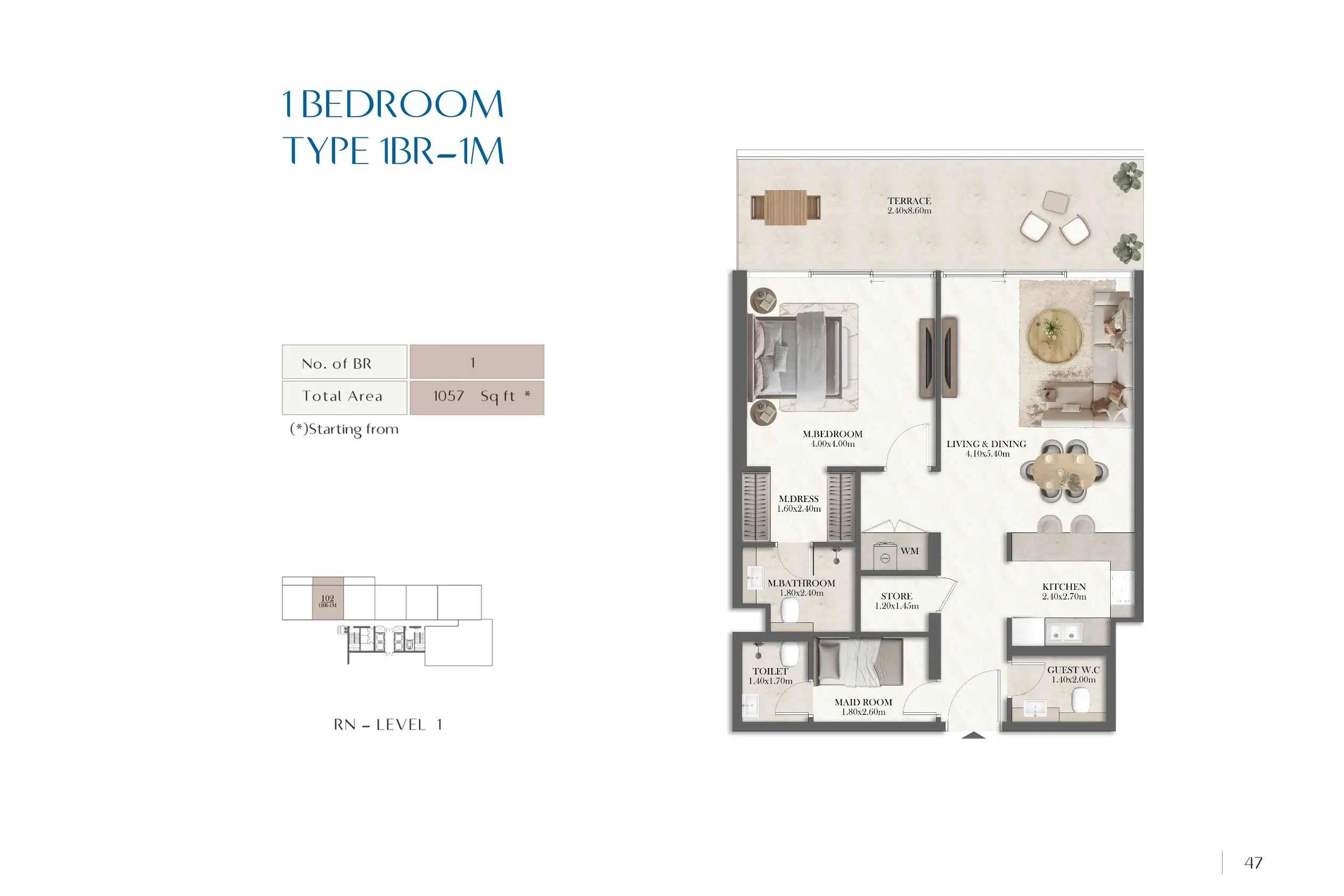 Type 1 + Maid floor plan