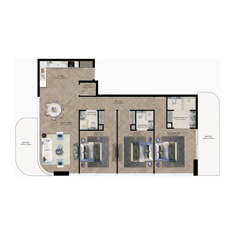 3 bedroom Apartments -  Elle Residences floor plan