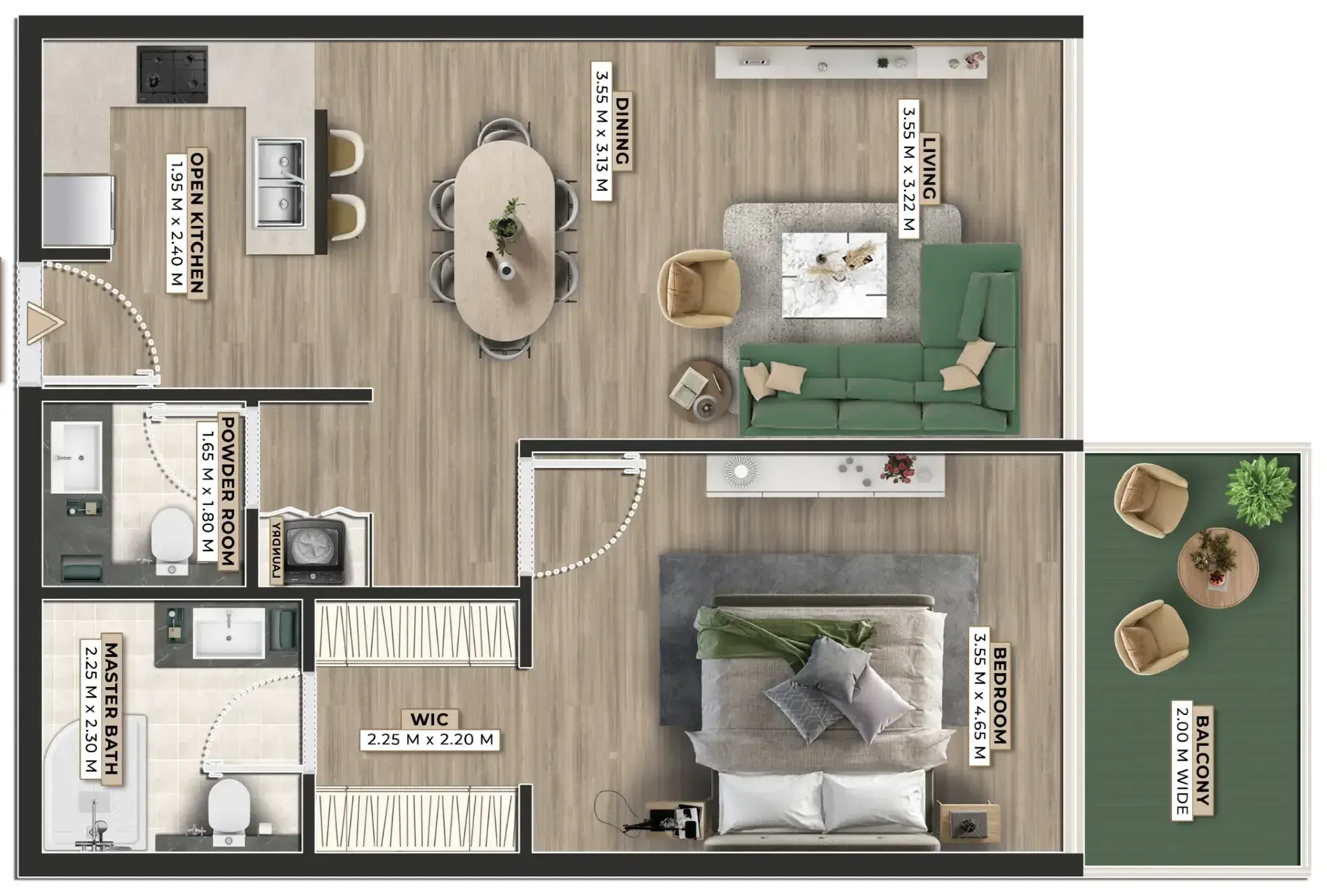 1 Bedroom apartments - Firoza floor plan