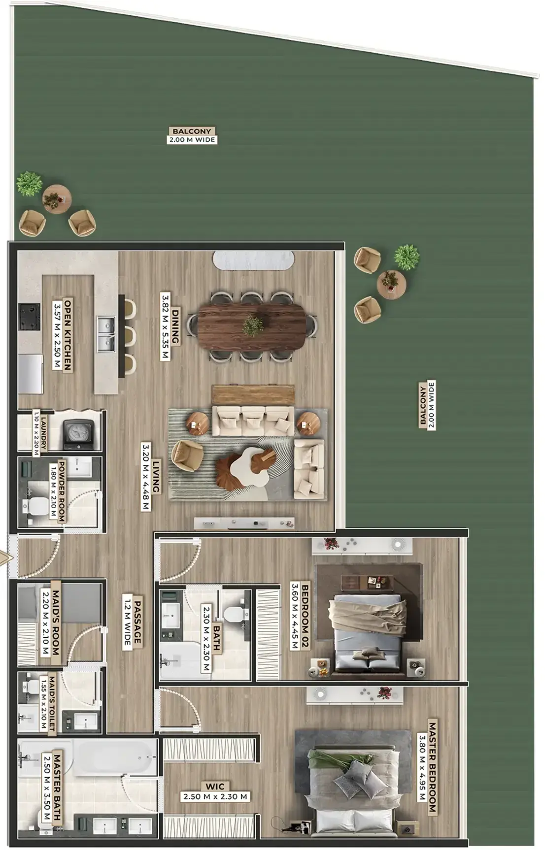 2 Bedrooms apartments - Firoza floor plan