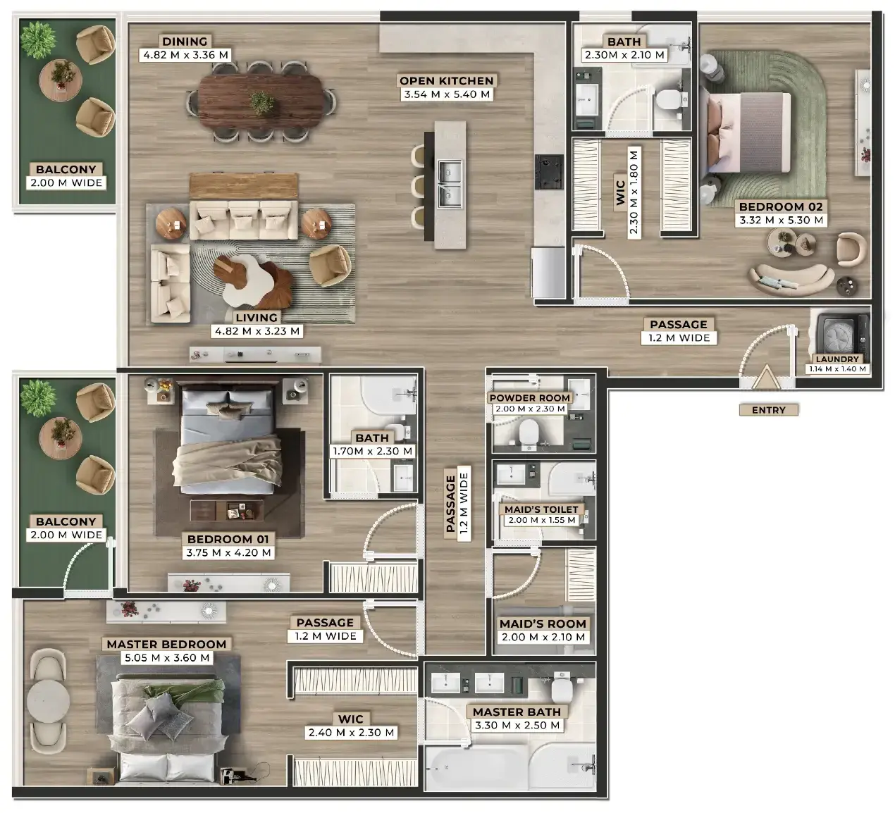 3 Bedrooms apartments - Firoza floor plan