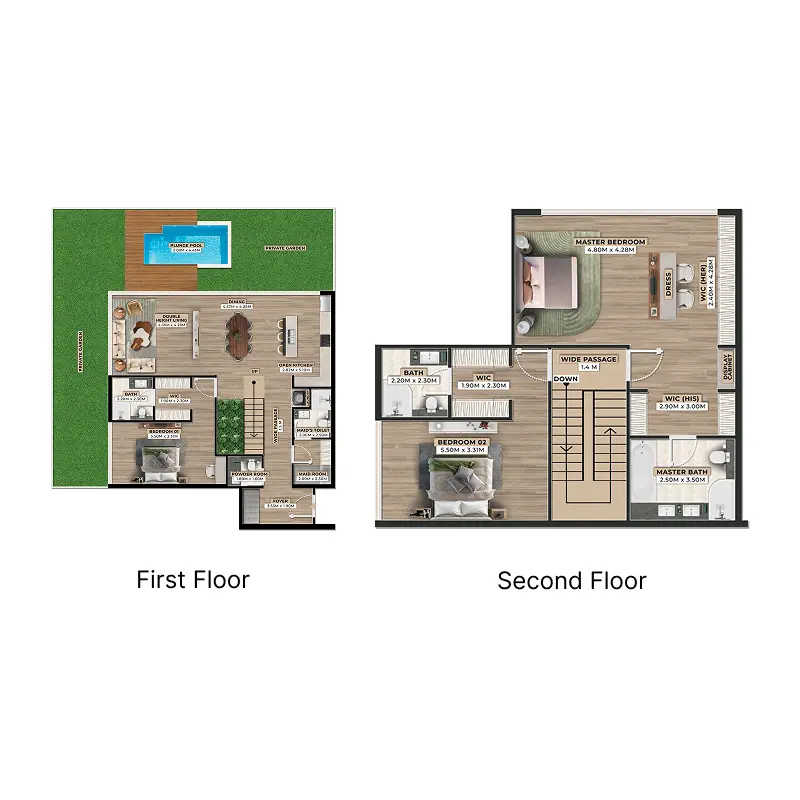 Townhouse 3 bedroom + pool -  Firoza floor plan