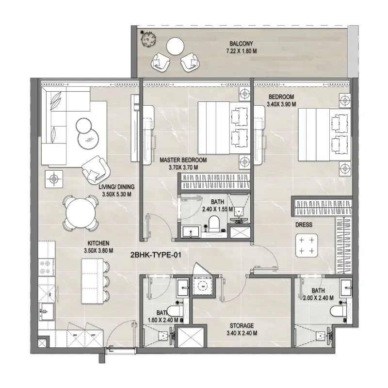 2 bedroom floor plan