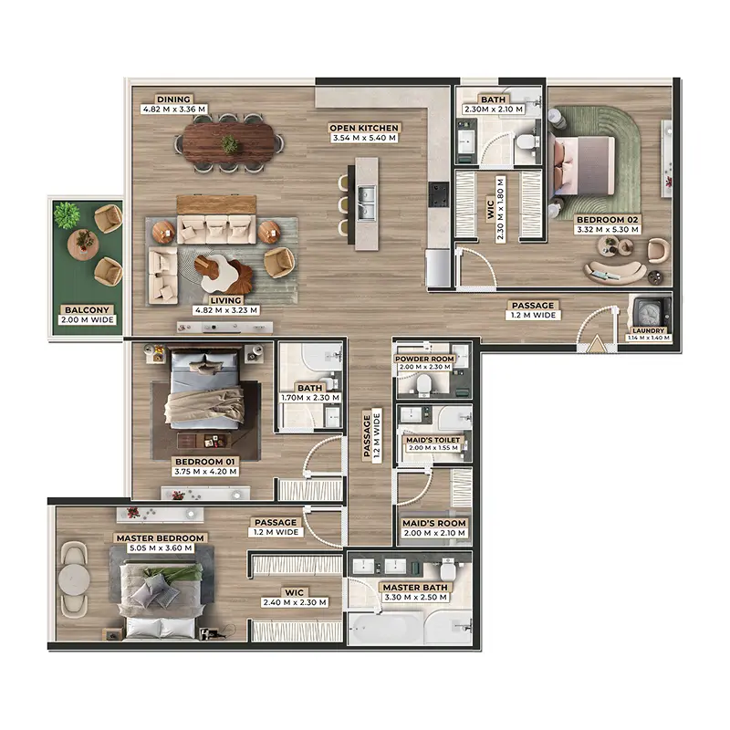 3 bedroom Apartments -  Firoza floor plan