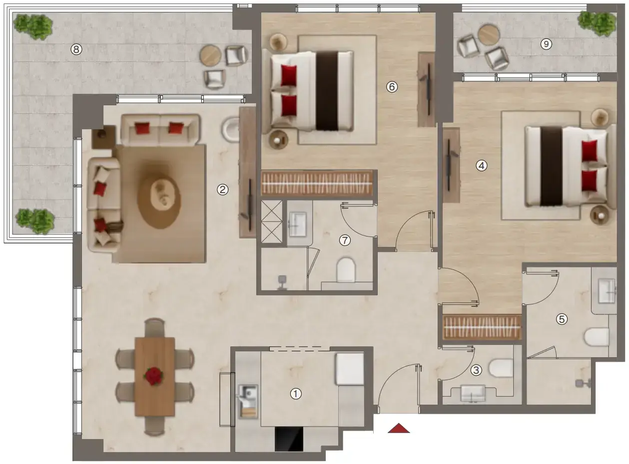 2 Bedrooms apartments - Ramada Residences by Wyndham floor plan