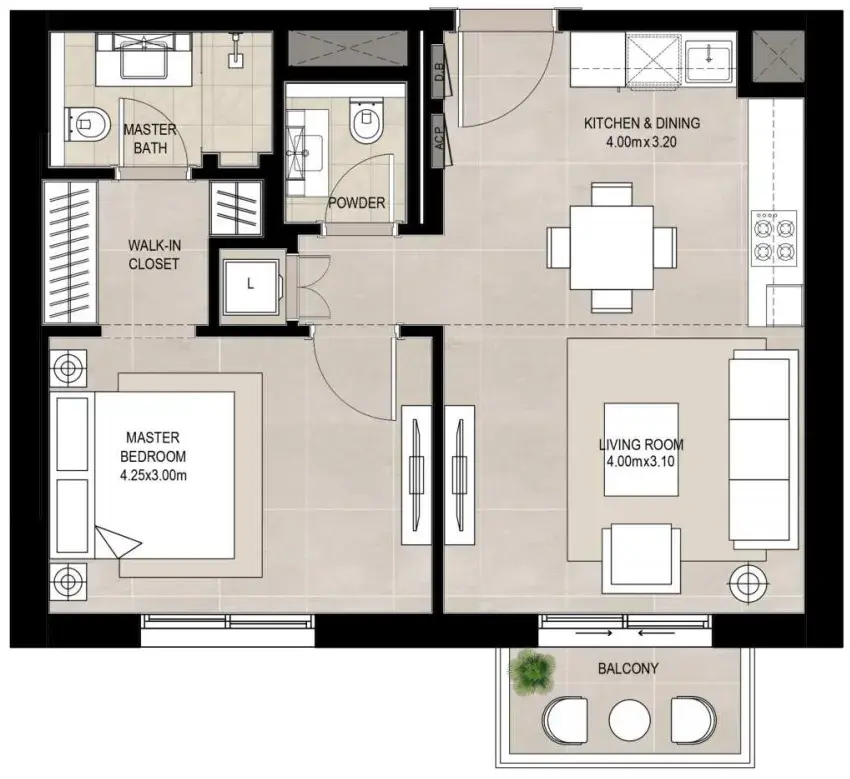 1 Bedroom apartments - Fiori Residences floor plan