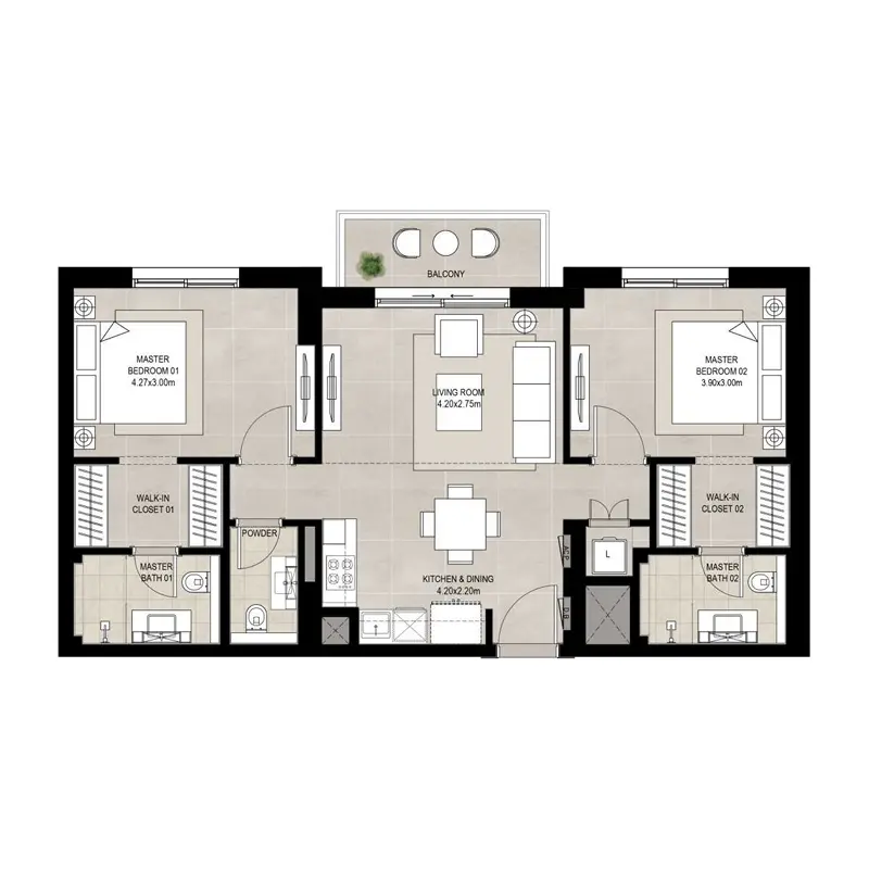 2 bedroom Apartments -  Fiori Residences floor plan