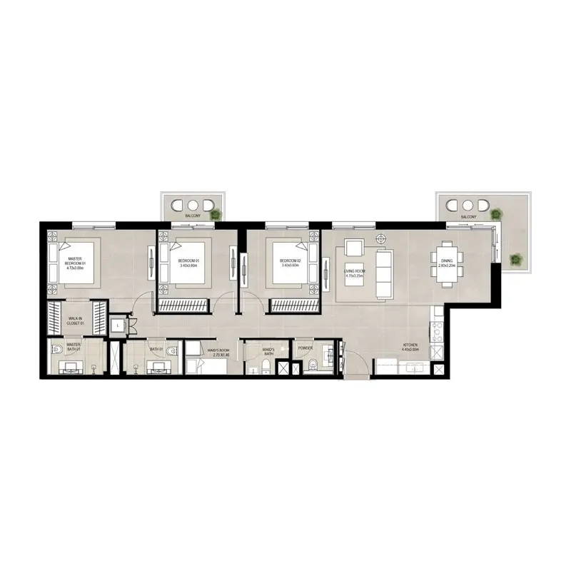 3 bedroom Apartments -  Fiori Residences floor plan