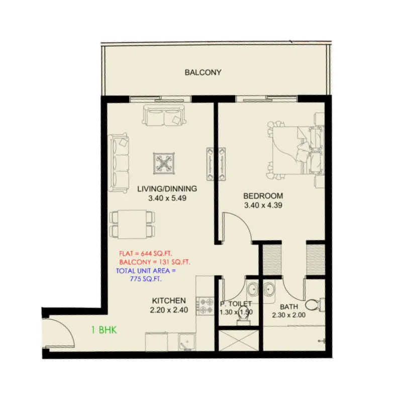 1 bedroom floor plan
